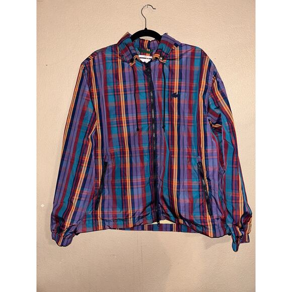 LACOSTE Live Madres Sporty Unisex Checkered Plaid Windbreaker Jackets Hoodie - Picture 1 of 14